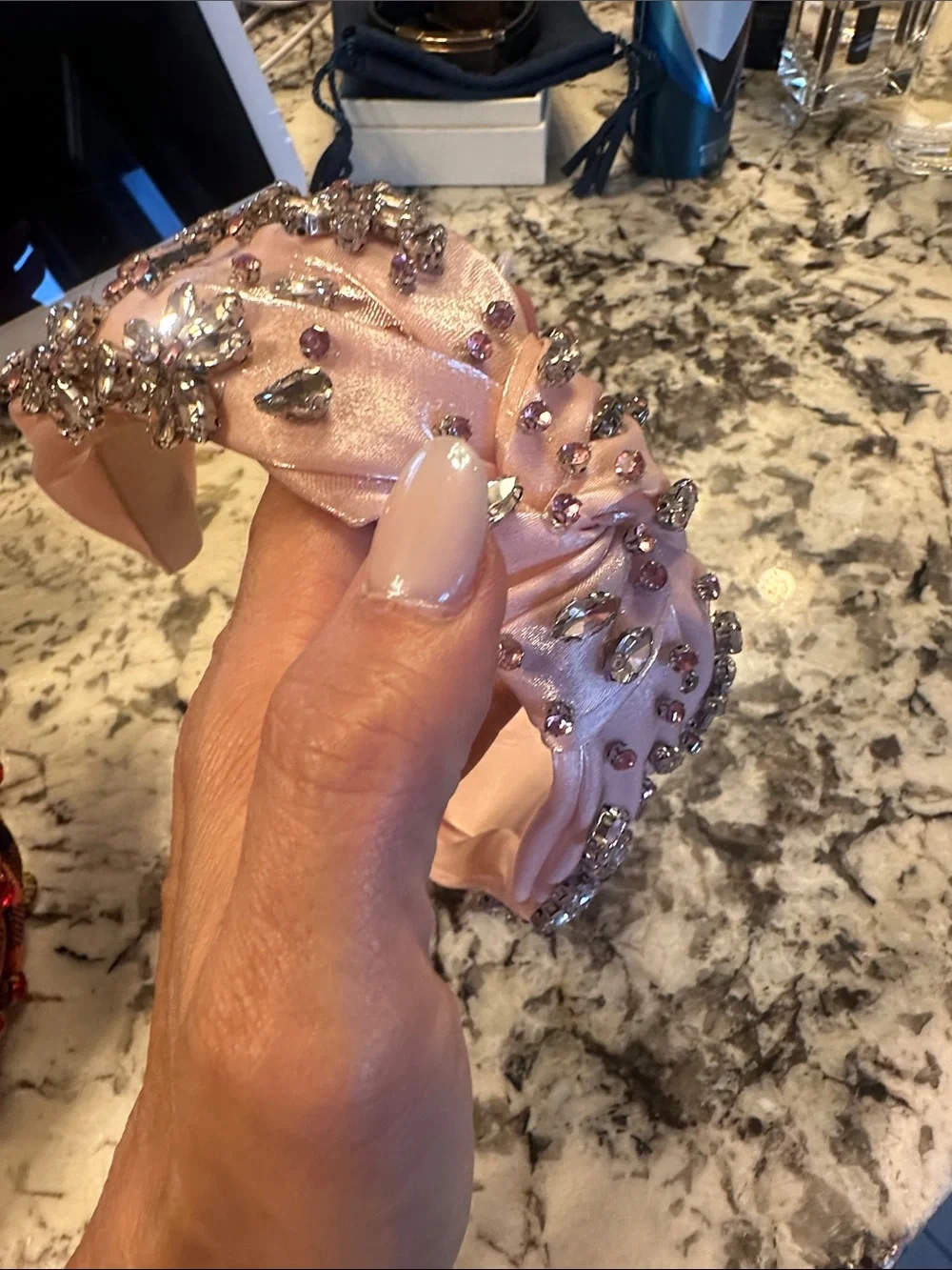 Pink Satin Crystal Knotted Headband